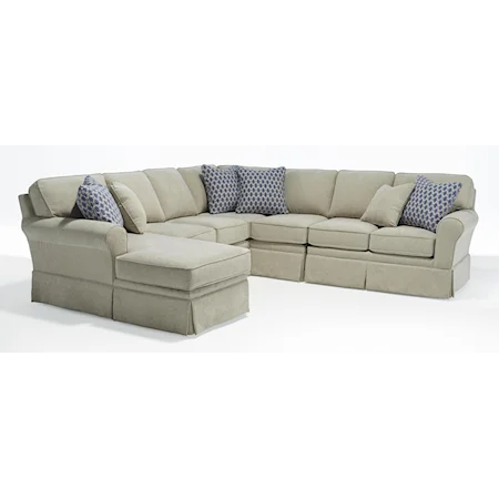Five Piece Customizable Sectional Sofa with Sock Rolled Arms and Skirted Base
